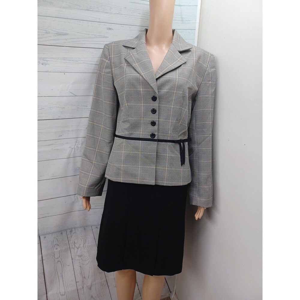 Giorgio Sant Angelo / Sag H Skirt Suit Blazer Jacket Windowpane Gray Black Sz 12